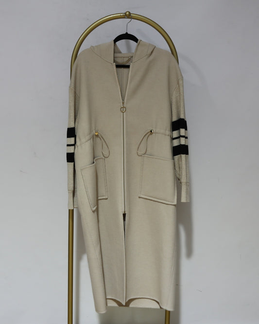 Hooded Zip-Up Longline Cardigan - Cream