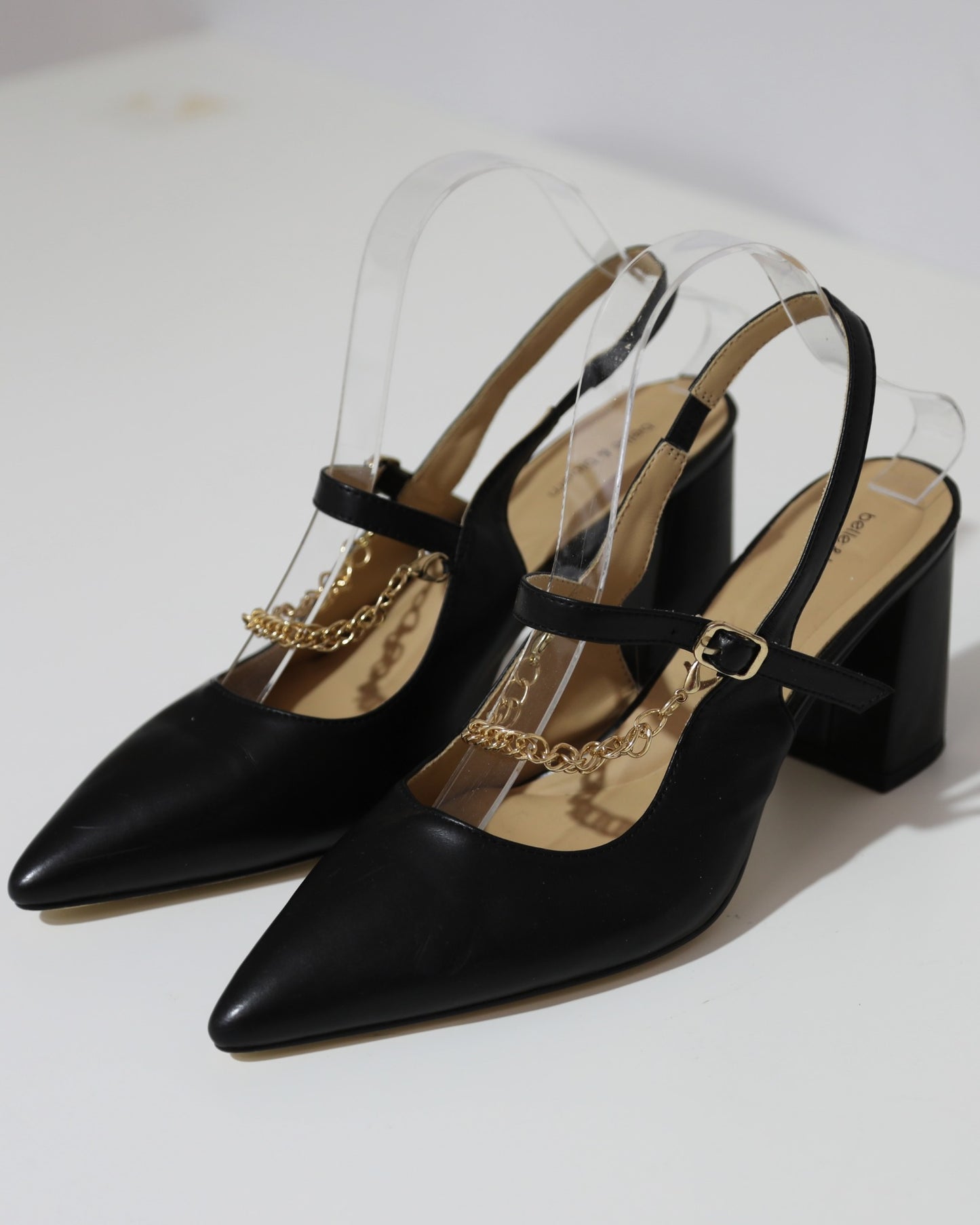 Chain Detail Slingback Heels - Black