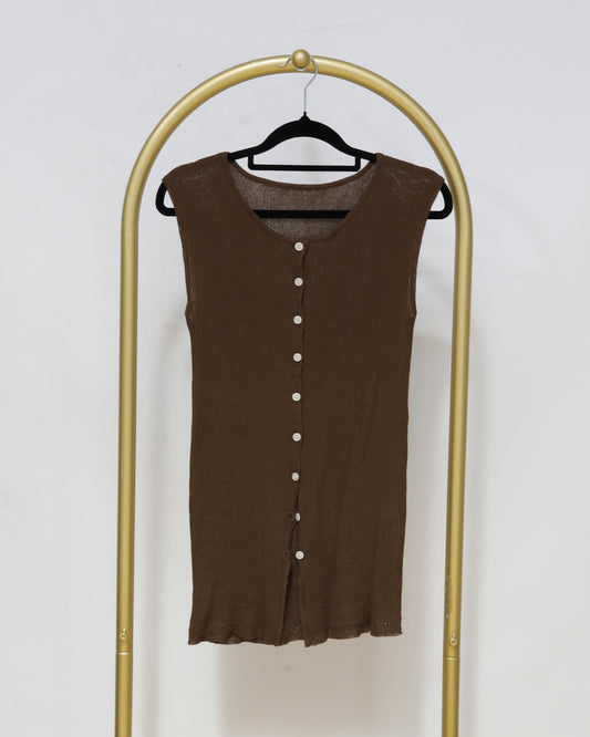 Button Front Knit Tank - Chocolate