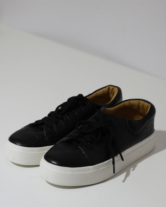 Croc-Embossed Platform Sneakers - Black