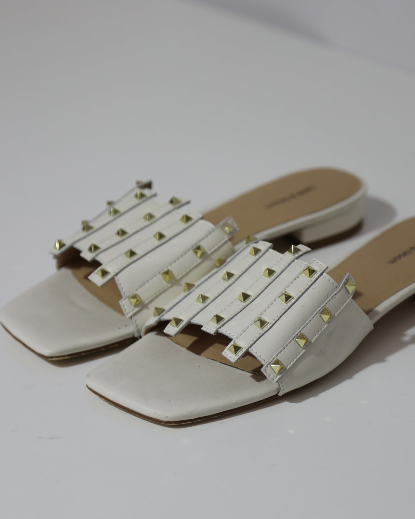 Studded Strappy Slides - White