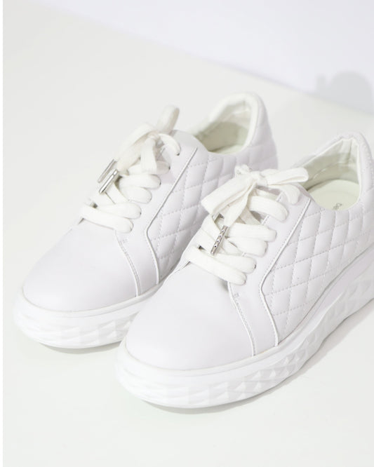 Quilted Platform Sneakers - White