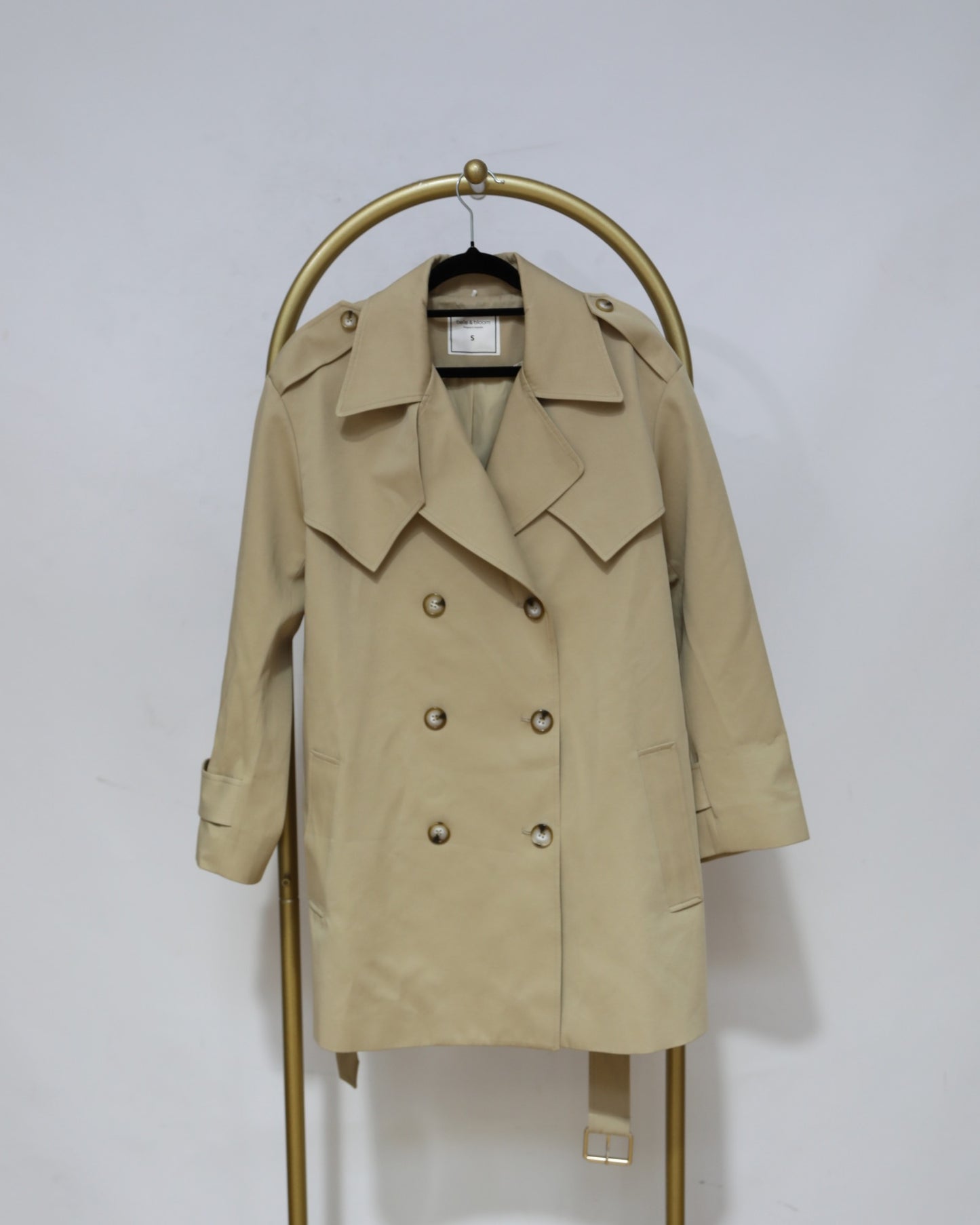 Double Breasted Belted Trench Coat - Beige