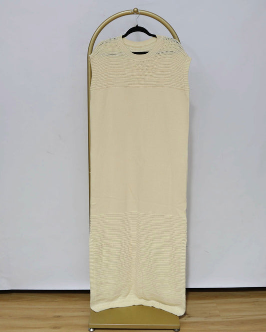 Sleeveless Open-Knit Maxi Dress - Cream