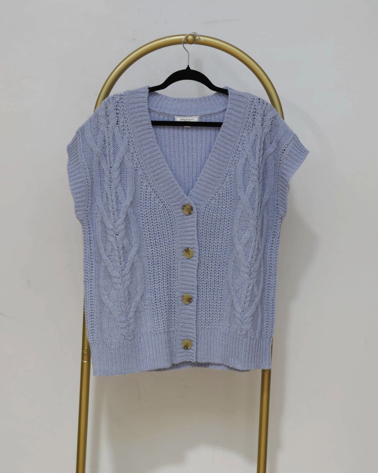 Cable-Knit Button-Front Vest - Blue