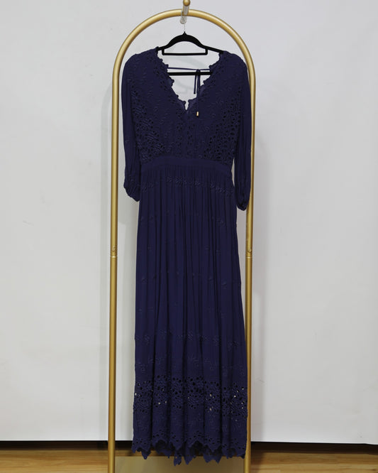 Embroidered Maxi Dress – Navy
