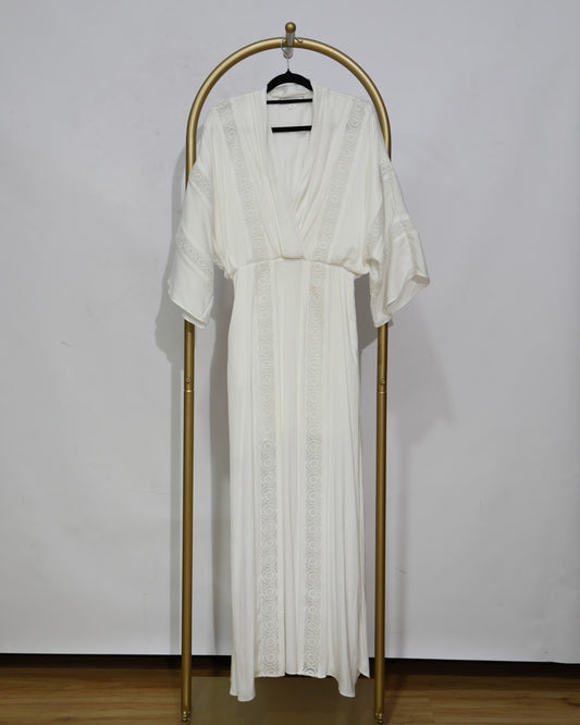 Lace Trim Kimono Sleeve Maxi Dress – Ivory