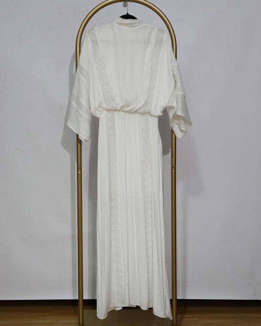 Lace Trim Kimono Sleeve Maxi Dress – Ivory