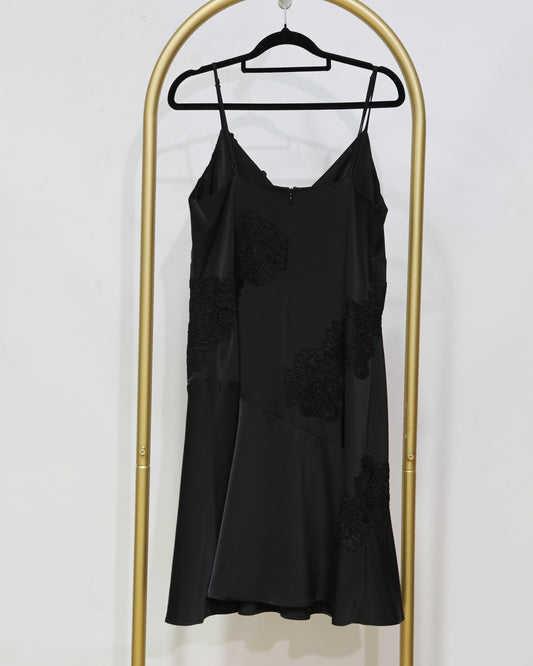 Lace Appliqué Slip Dress – Black