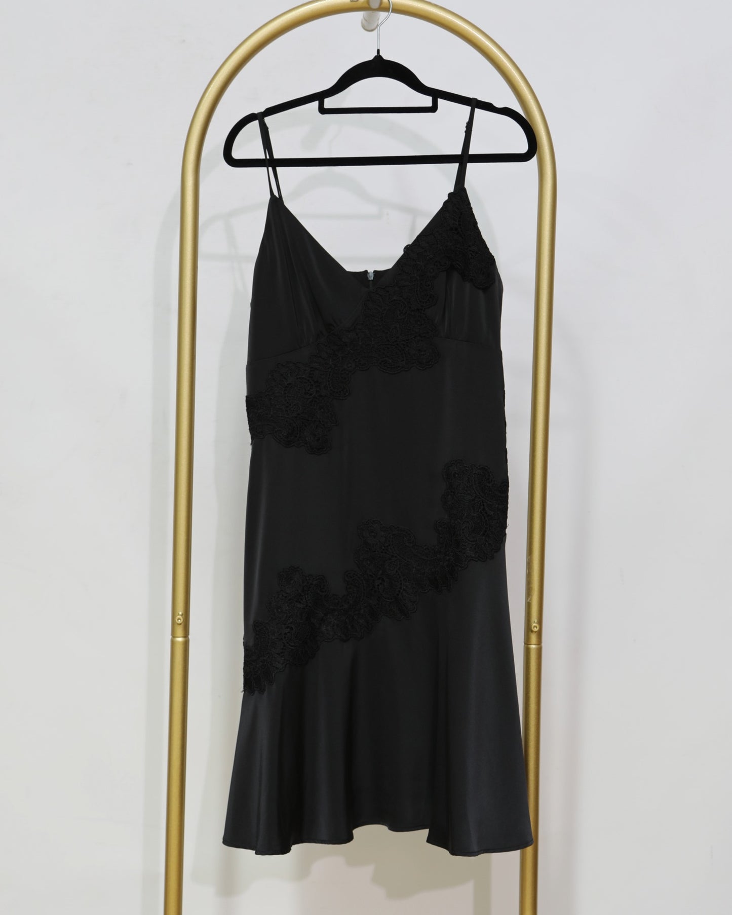 Lace Appliqué Slip Dress – Black