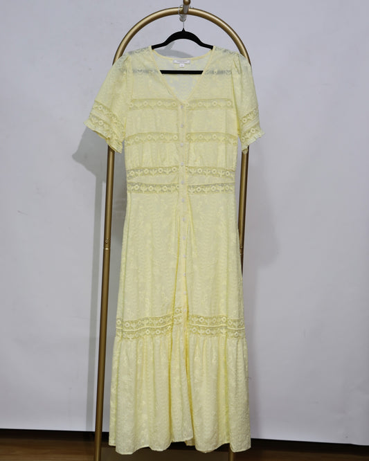 Embroidered Button Front Maxi Dress – Lemon
