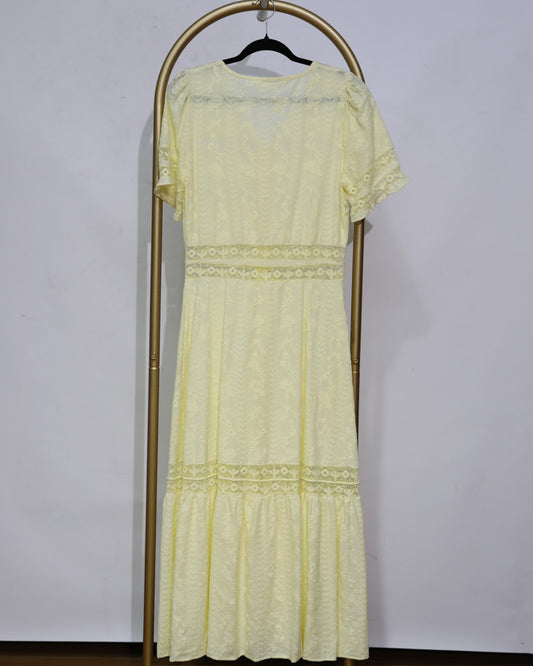 Embroidered Button Front Maxi Dress – Lemon