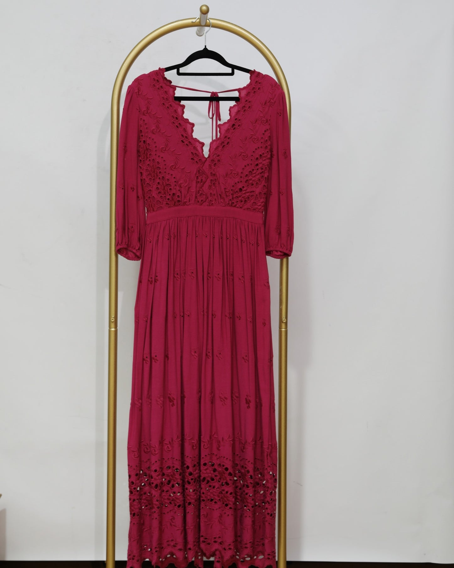 Embroidered Broderie Maxi Dress - Pink