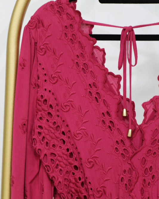 Embroidered Broderie Maxi Dress - Pink