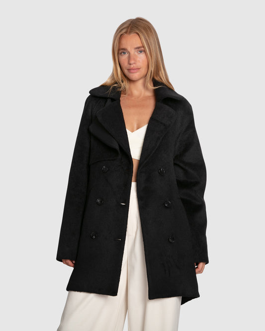 Wanna Be Loved Wool Blend Peacoat - Black
