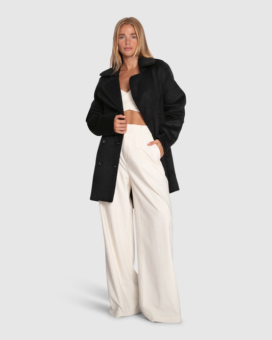 Wanna Be Loved Wool Blend Peacoat - Black