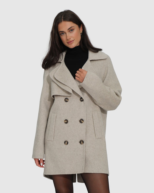 Wanna Be Loved Wool Blend Peacoat - Pale Oat