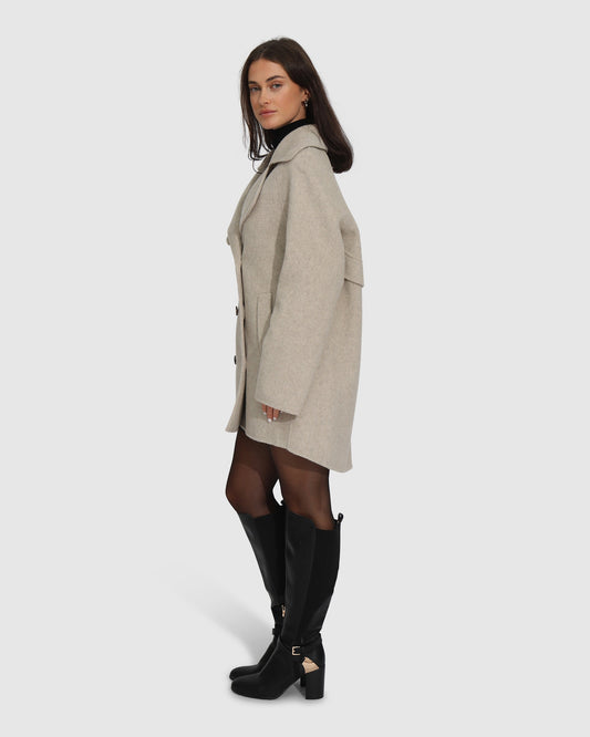 Wanna Be Loved Wool Blend Peacoat - Pale Oat