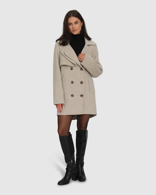 Wanna Be Loved Wool Blend Peacoat - Pale Oat