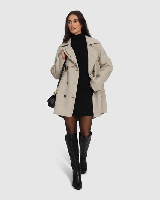Wanna Be Loved Wool Blend Peacoat - Pale Oat