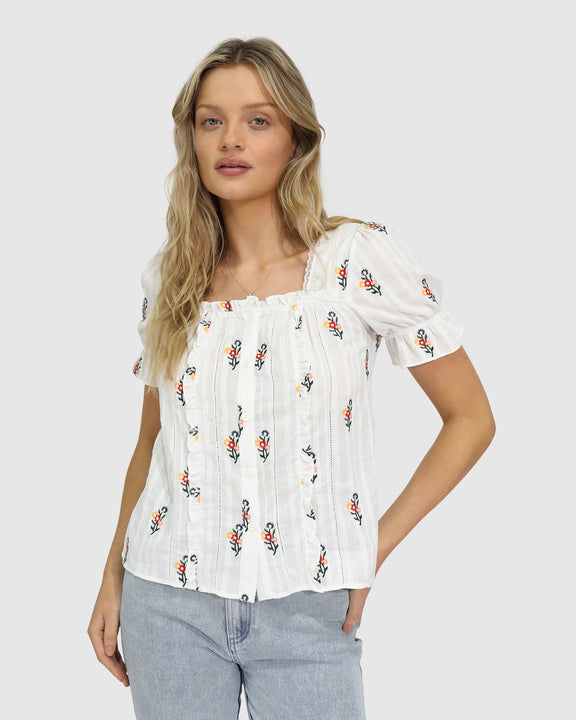 Wild Garden Floral Blouse - White