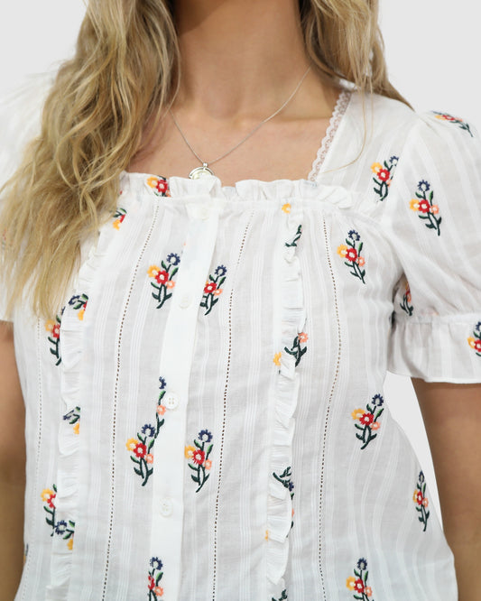 Wild Garden Floral Blouse - White