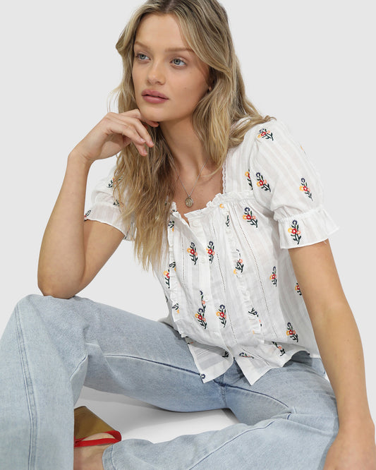 Wild Garden Floral Blouse - White