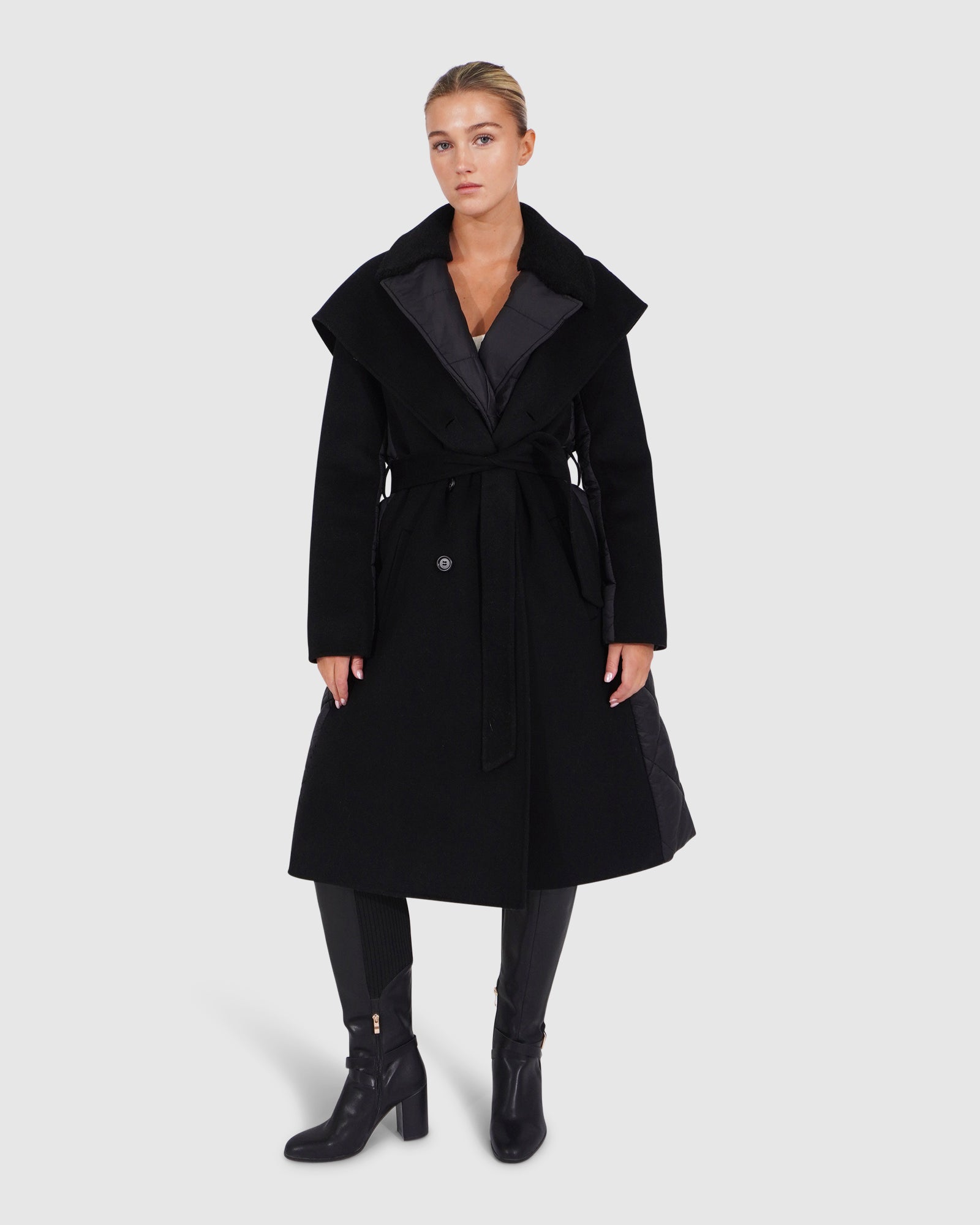 Walk Me Home Wool Blend Convertible Coat Black – Belle Bloom