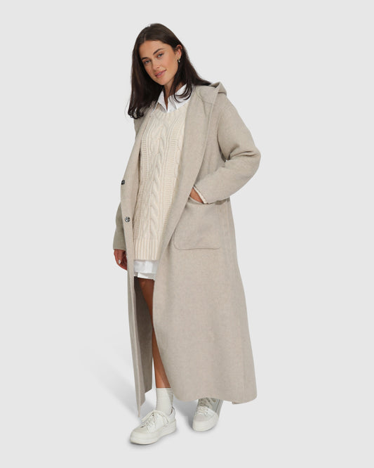 Walk My Way Maxi Coat - Pale Oat