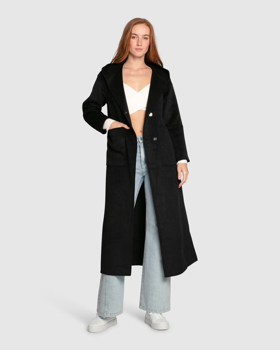 Walk My Way Wool Blend Oversized Maxi Coat - Black