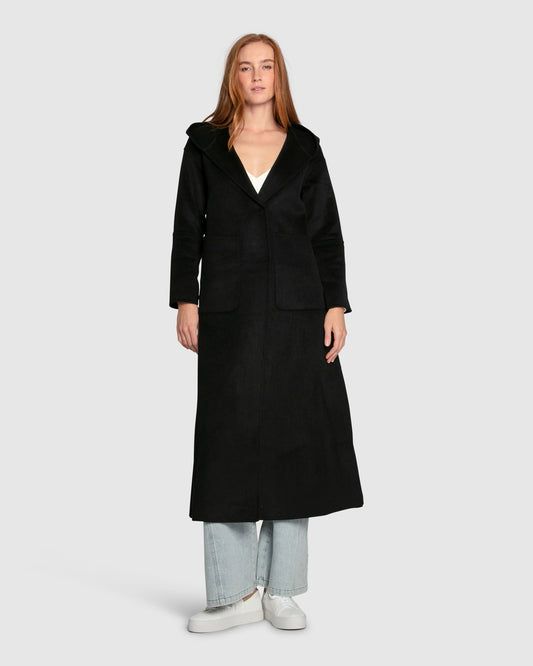 Walk My Way Wool Blend Oversized Maxi Coat - Black