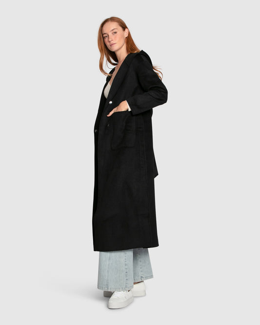 Walk My Way Wool Blend Oversized Maxi Coat - Black