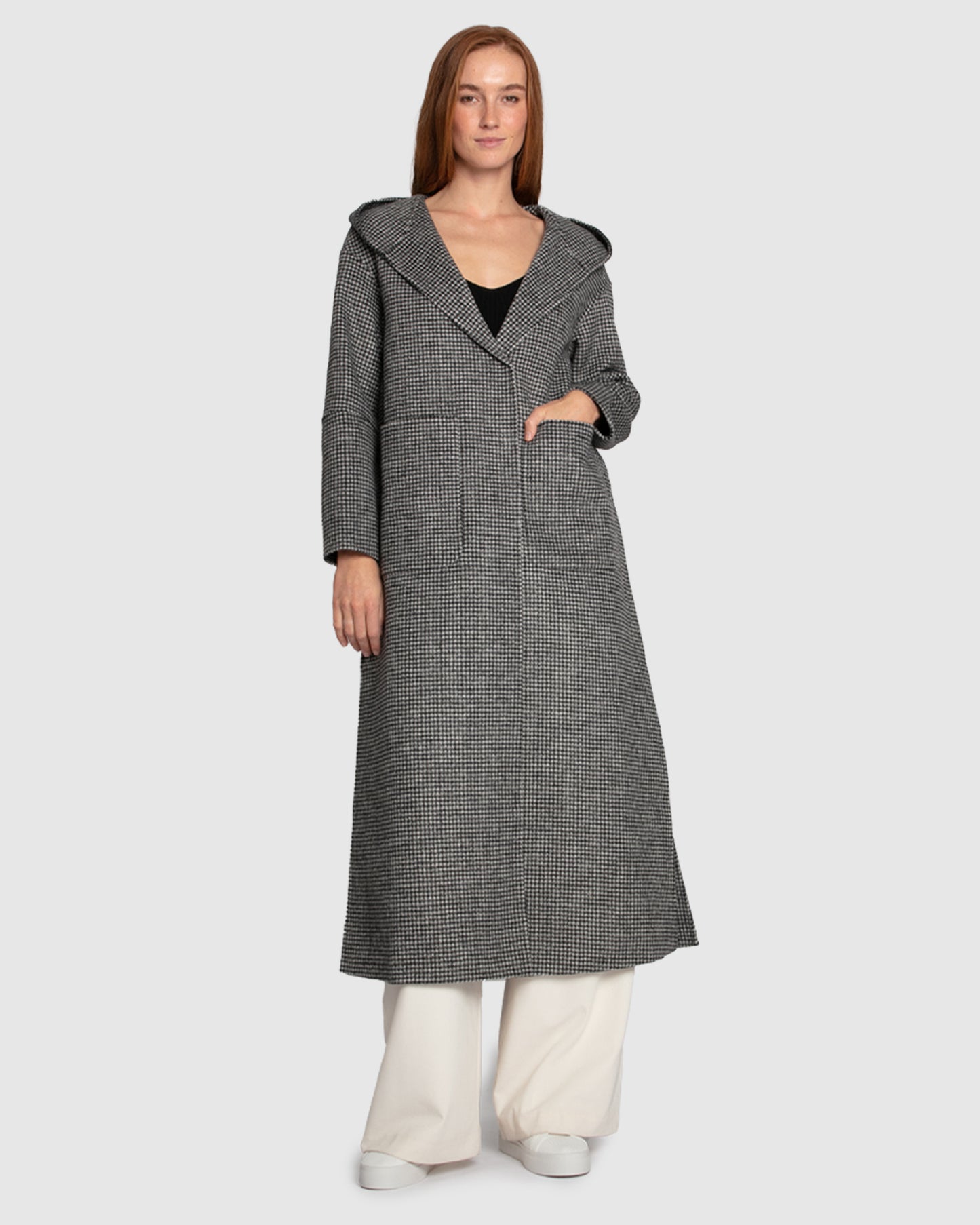Walk My Way Wool Blend Oversized Maxi Coat - Black/White
