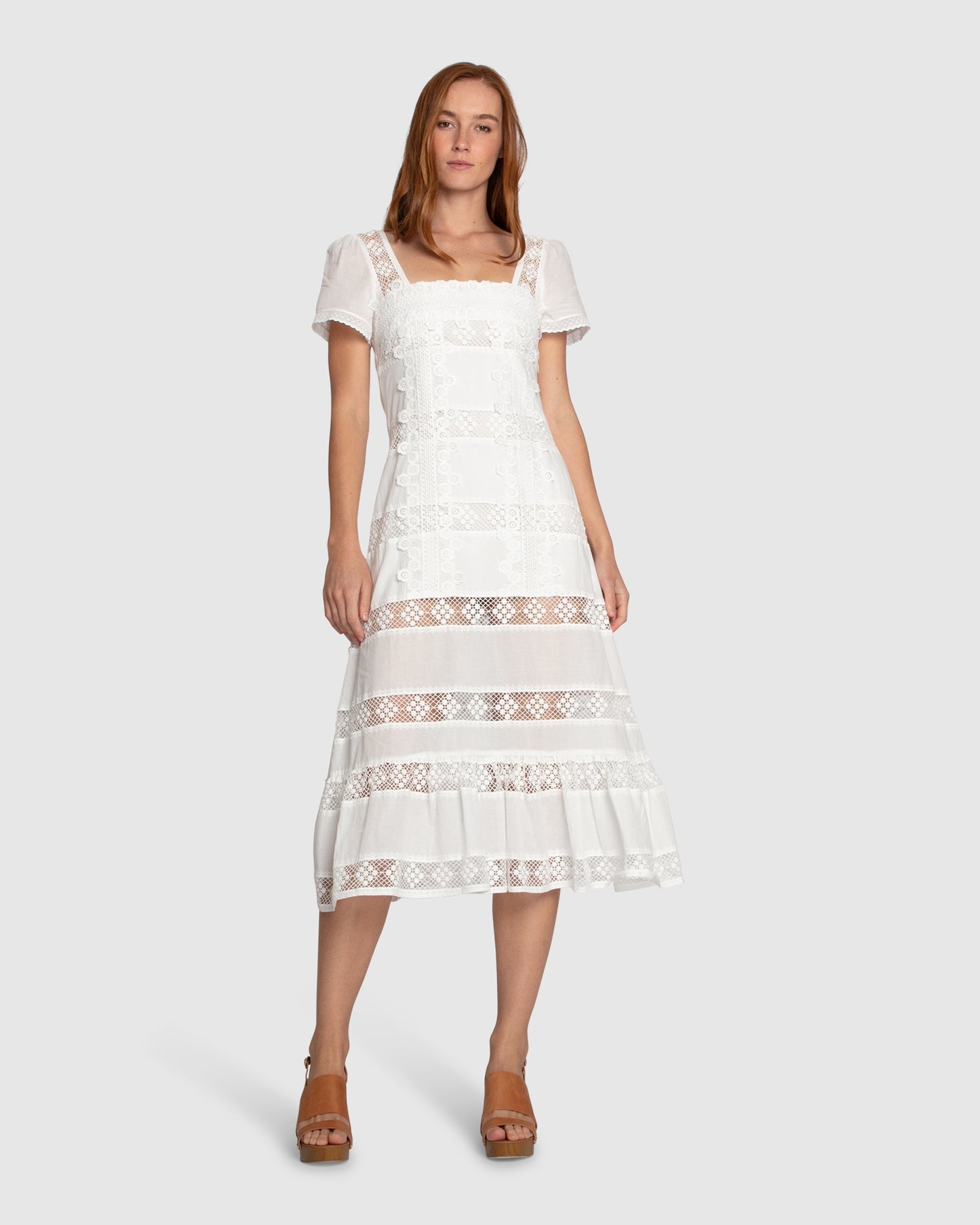 The Wild Rose Hour Lace Midi Dress - White