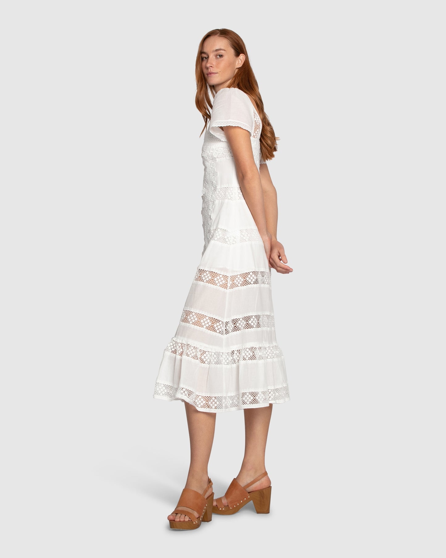 The Wild Rose Hour Lace Midi Dress - White