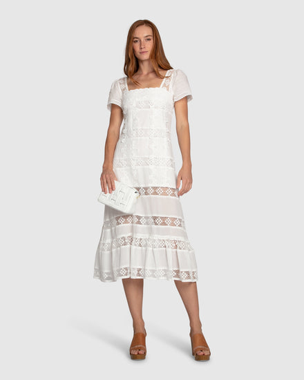 The Wild Rose Hour Lace Midi Dress - White