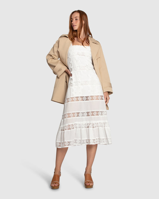 The Wild Rose Hour Lace Midi Dress - White
