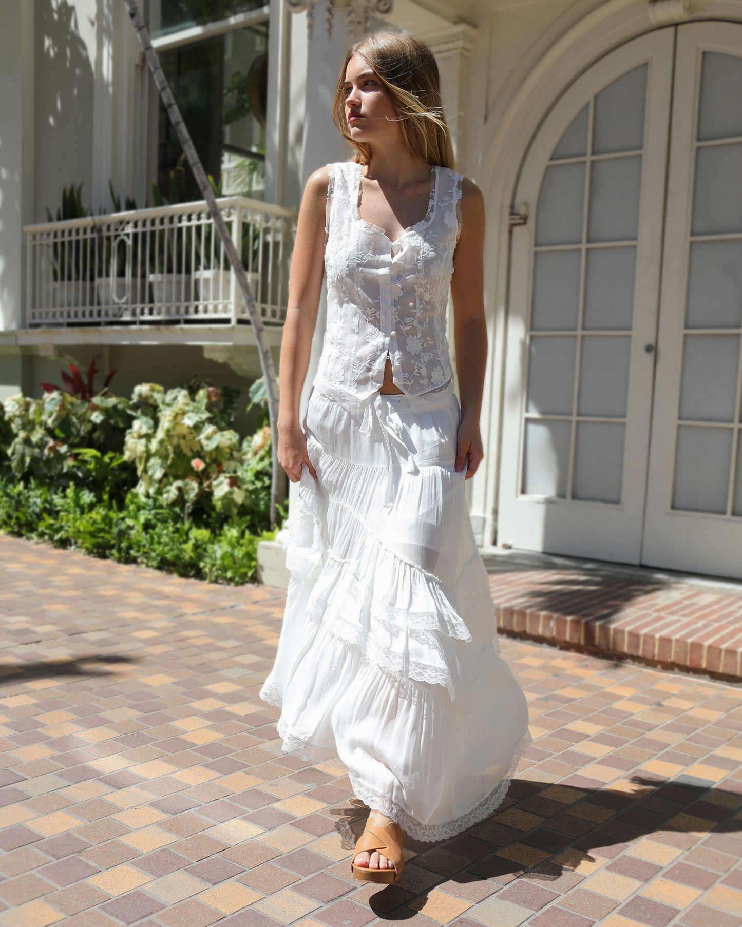 Wanderlace Ruffle Maxi Skirt - White