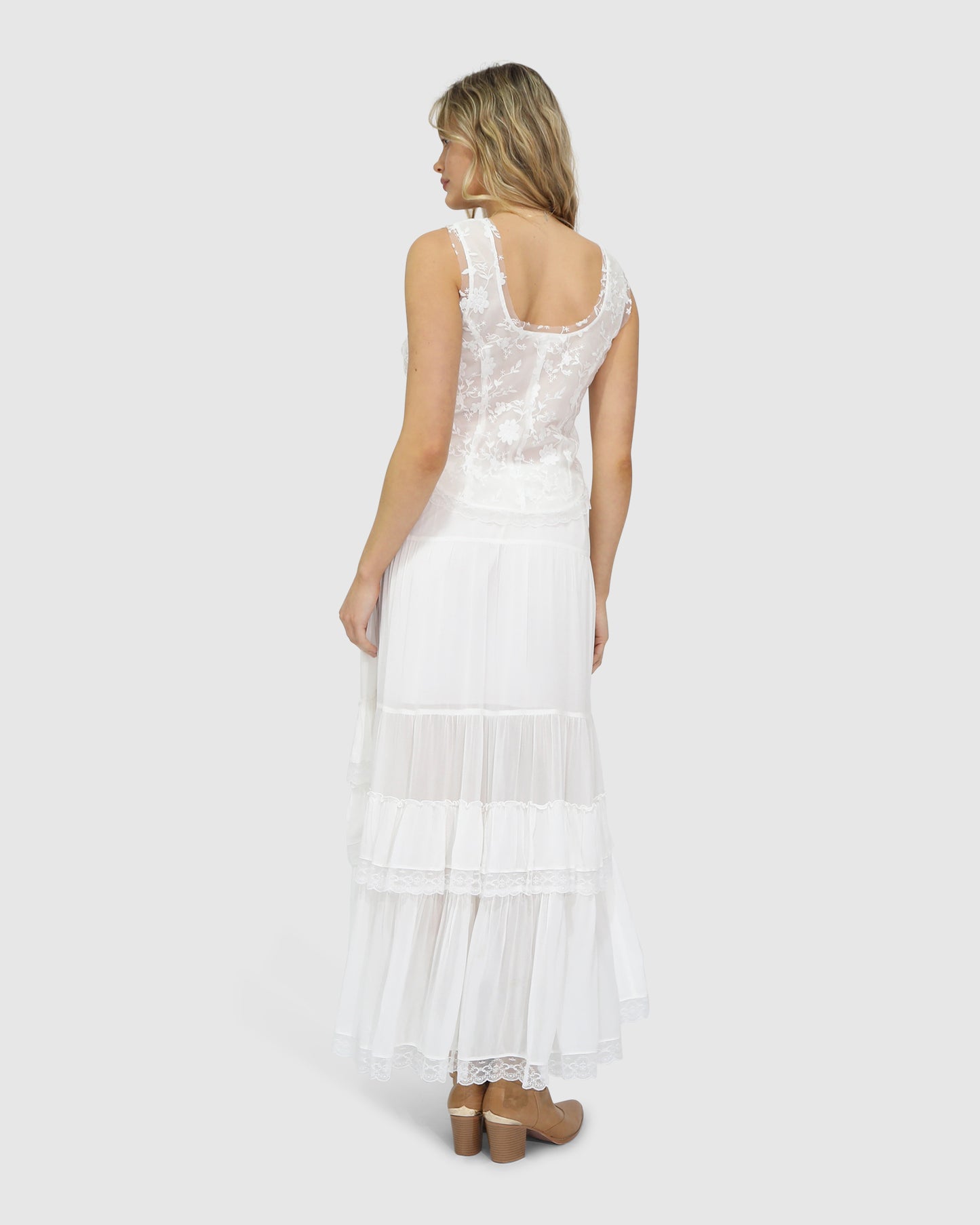 Wanderlace Ruffle Maxi Skirt - White