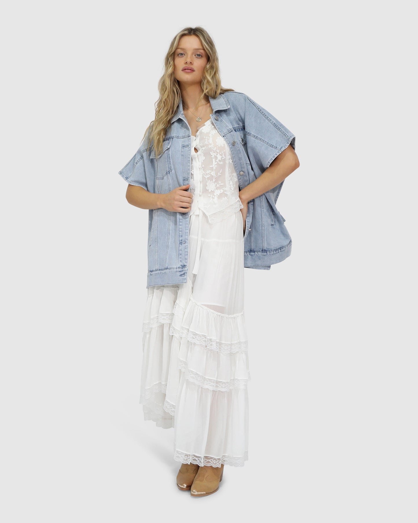Wanderlace Ruffle Maxi Skirt - White