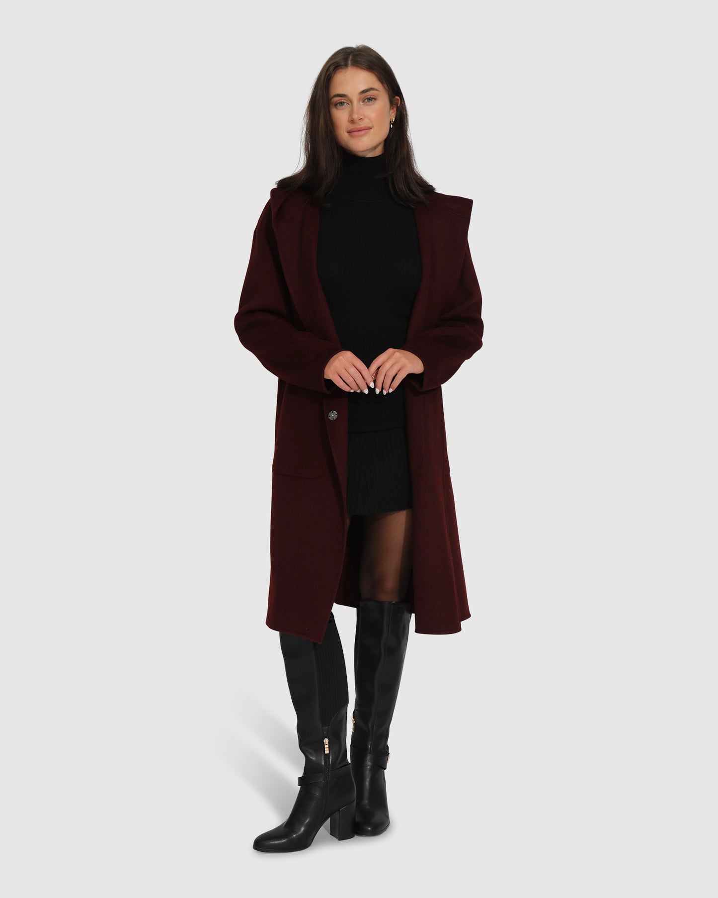 Walk This Way Wool Blend Oversized Coat - Burgundy