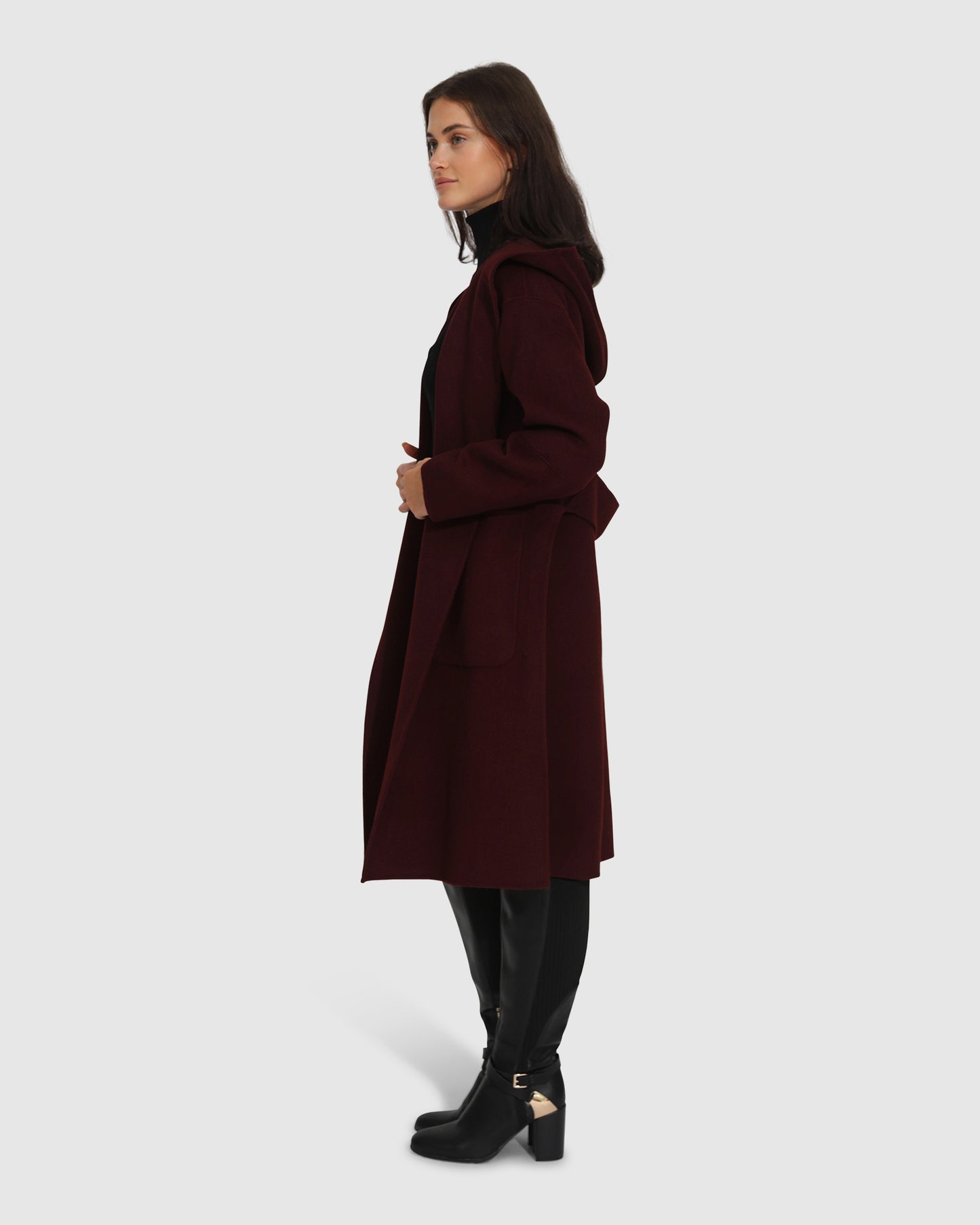 Walk This Way Wool Blend Oversized Coat - Burgundy