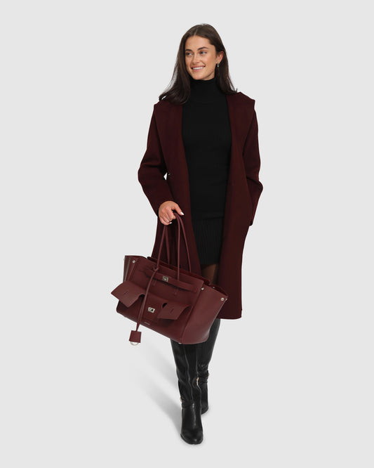 Walk This Way Wool Blend Oversized Coat - Burgundy