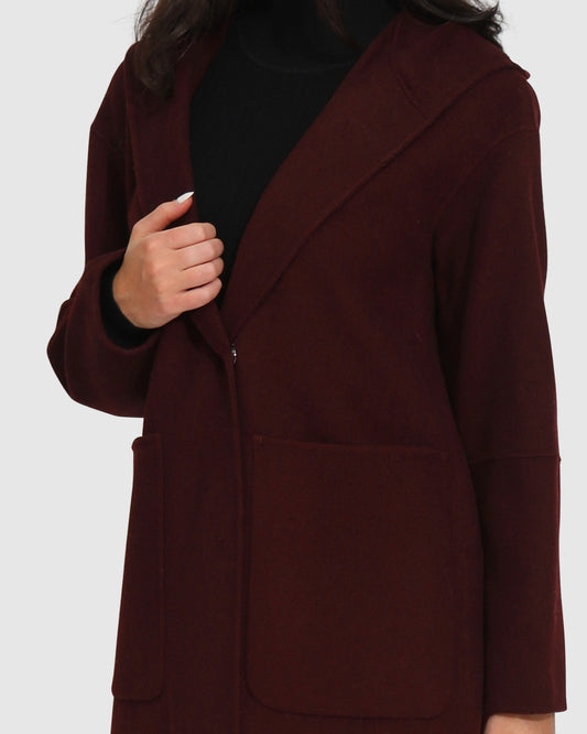 Walk This Way Wool Blend Oversized Coat - Burgundy