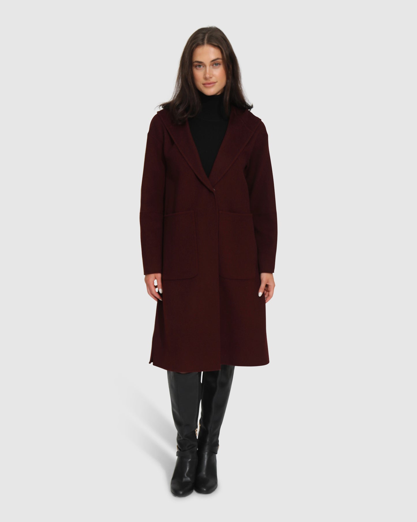 Walk This Way Wool Blend Oversized Coat - Burgundy