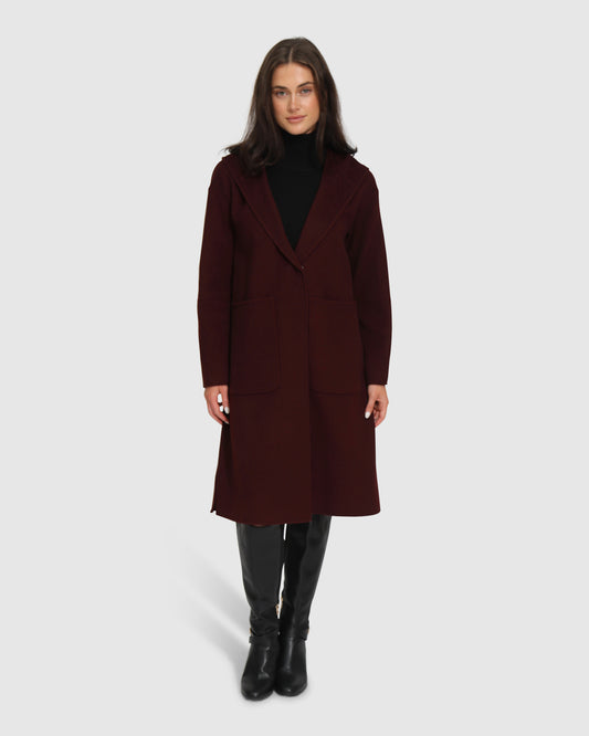 Walk This Way Wool Blend Oversized Coat - Burgundy