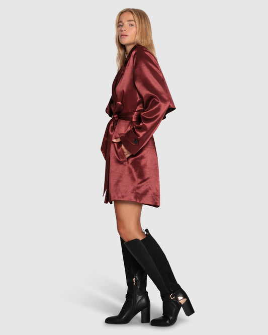 Will You Stay Trench Dress - Burgundy