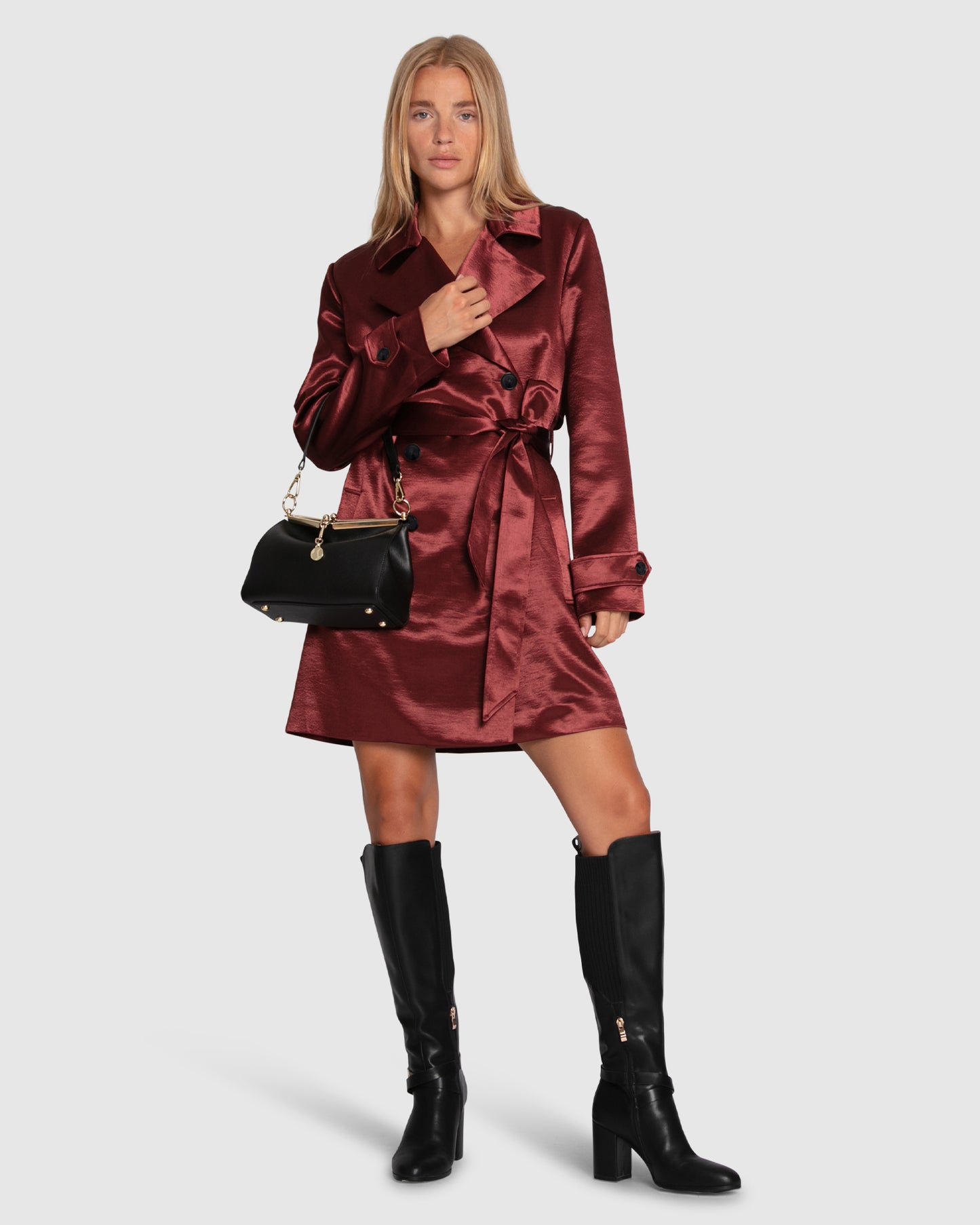 Will You Stay Trench Dress - Burgundy