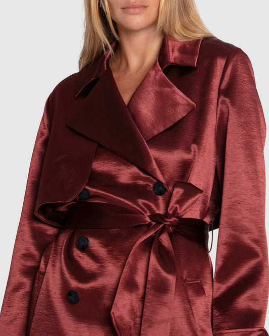 Will You Stay Trench Dress - Burgundy