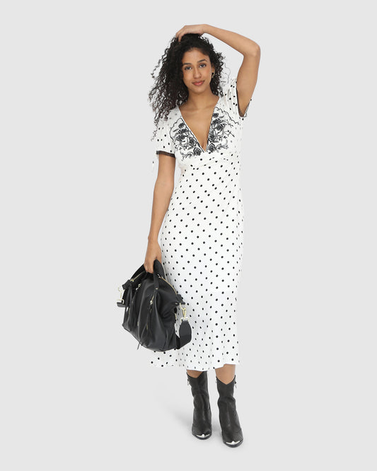 You & I Polka Dot Midi Dress - Black/White